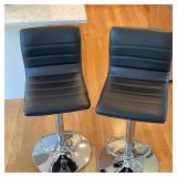(2pc) PAIR BAR STOOLS | Two matching black bar stools on chrome stand with foot rest bar; adjustable