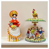 (2pc) RUSSIAN CERAMICS | Colorful ceramics, including a female figure with Russian label and a group