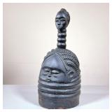 AFRICAN CARVED HEADDRESS | African carved headdress designed as head crested by another head 
