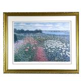 E. Joseph Fontaine Lithograph | Rose in Garden, garden landscape, ed. 79/450, signed, titled, and nu