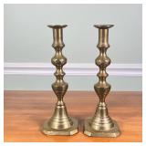 (2pc) Brass Candle Sticks | Pair of Solid English brass column candle sticks Dimensions: h. 11’ in 