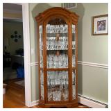 Glass Corner Display Cabinet | Oak with etched glass door, mirrored interior with glass shelves Dime