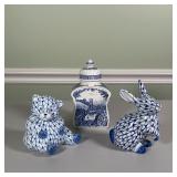 (3pc) Painted Porcelain Items | Including a Sadler Afternoon Tea reproduction Staffordshire tea cadd