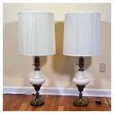 (2pc) Pair Antique Style Fluid Lamps | Table lamps Dimensions: h. 38 x dia. 15 in (over shade) 