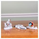 (3pc) Hollohaza Hungarian Figurines | Snail, bunnies, and an alligator, each marked on the bottom Di