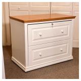 Inwood Furniture Mfg. File Cabinet | White painted with a light wood top, two drawers Dimensions: l.