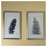 (2pc) Pair Fern Leaf Prints | Each signed "Pinto," in silvered frames Dimensions: w. 18 x h. 28 in (