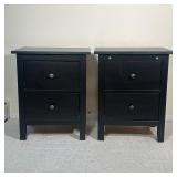 (2pc) pair Black Painted Nightstands | Pair of bedside tables / end tables, each with two drawers Di