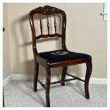 Antique Slipper Chair | Needle point seat, crest rail carved with fruit and leaves 