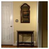 (2pc) Entryway Set | Comprising a small side table with open work apron, and a similar mirror (h. 35