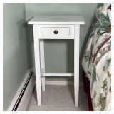 White Painted Nightstand | Single drawer with a brass pull Dimensions: l. 17 x w. 13 x h. 29 in 