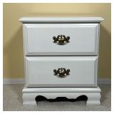 White Painted Bedside Table | Nightstand / end table having two drawers with brass hardware Dimensio