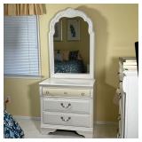 White Painted Dresser & Mirror | The dresser having three full width drawers and mounting a matching