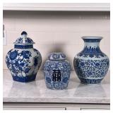 (3pc) Decorative Blue & White Vessels | Blue and white porcelain, including a Ballard designs lobed 