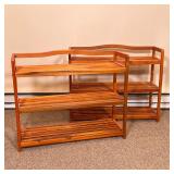 (2pc) Pair Solid Shoe Racks | Great looking! Wooden shoe racks with three shelves each Dimensions: l