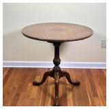 TILT TOP Round Table | Wood side table with bird cage base, Kittinger Buffalo label on underside Dim