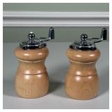 (2pc) Pair William Bounds Salt & Pepper Mills | Turned wood, made in USA Dimensions: h. 4.75 in 