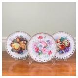 (3pc) SIGNED PORCELAIN PLATES | Hand-painted and signed porcelain plates with reticulated borders an
