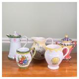 (5pc) Tea Pots & PITCHERS | Italian and Chinese porcelain / pottery, including two teapots and three