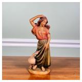 Wooden Carved Figure | Polychrome figure of a girl and a goose Dimensions: l. 5.5 x h. 10 in 