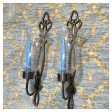 (2pc) PAIR Metal Sconces | Candle holder wall sconces with glass hurricane shades, made in India 