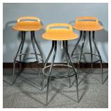 (3PC) MID CENTURY STOOLS | Having formed plywood seats, swivel mounted on tapering chrome legs Dimen