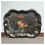 TOLE PAINTED TRAY | Of large size, with floral bouquet in the center Dimensions: l. 30.25 x w. 22.5 