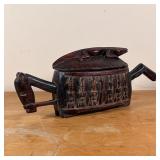 ETHNOGRAPHIC CARVED VESSEL | Carved wood horse-form vessel with a lizard on the back Dimensions: h. 