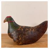CARVED POLYCHROME CHICKEN | Fun! Dimensions: h. 9-1/2 x 15-1/2 - 7-1/2 in 