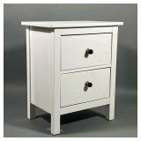 WHITE PAINTED NIGHTSTAND | Bedside table with two drawers with black porcelain pulls, white painted 