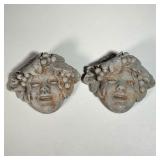 (2PC) PAIR TERRACOTTA PLAQUES | High relief figural plaques of faces, heavy! Dimensions: w. 7-1/2 x 