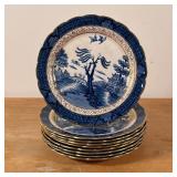 (9PC) BOOTHS WILLOW PLATES | Booths china plates in Real Old Willow pattern with blue underglaze and