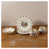 (5PC) BUNNYKINS CHINA | English fine bone china, including 2 mugs, a bowl, and 2 plates (dia. 8 in.)