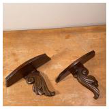 PAIR CARVED WOOD SHELVES | Flat shelves with carved acanthus supports Dimensions: h. 10 x w. 15 x d.