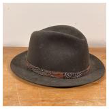 LOCK & CO. HATTERS HAT | Olive green hat with feathers on leather band, size 7-1/8 / 58 