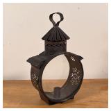 ANTIQUE TIN LANTERN | Pagoda-style, with two clear glass panels Dimensions: h. 11 in. 