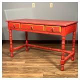 RED PAINTED WRITING DESK | By Stanley Furniture, desk / writing table having three drawers over turn