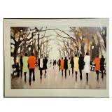 ABSTRACT ART PRINT | Print of a painting showing abstract figures, in a gold tone metal frame Dimens