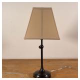 POTTERY BARN TABLE LAMP | Brushed metal table lamp with a beige linen square shade Dimensions: h. 23