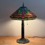 TIFFANY-STYLE DRAGONFLY LAMP | Tiffany-style stained glass lamp, dragonflies with "jewel" bead eyes,