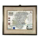 HAMPSHIRE | hand-colored map of Hampshire, England, with heraldry devices. Featuring Southampton, So