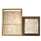 (2PC) FRAMED BRITISH EPHEMERA | Includes framed copy of the Liverpool Daily Post from Oct. 2. 1937 &