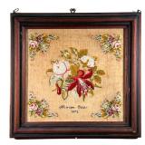 19TH CENTURY NEEDLEPOINT | Antique needlepoint By Miriam Oddy 1872 showing orchids and roses. w. 20.