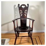 GUSTAVIAN STYLE ARMCHAIR | Antique wooden armchair with a high open carved back, an interesting conc