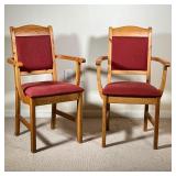 (2PC) IKEA ABO PINE ARMCHAIRS | Having red cloth upholstery. l. 19 x w. 22 x h. 35.5 in 