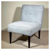MODERN SIDE CHAIR | Grey upholstered accent / slipper chair with tapering wood legs. l. 25 x w. 24 x