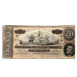 CONFEDERATE TWENTY DOLLAR BILL | Confederate States of America twenty-dollar bill printed in 1862; l