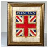 ENGLISH NEEDLEPOINT FLAG | Needlepoint flag & shield of England; w. 8.5 x h. 10 in 