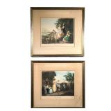 (2PC) 2 COLORED ETCHINGS | A pair of etchings by A Conte sculp, titled “The Morning” and "The Evenin