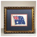 AUSTRALIAN FLAG LINEN PRINT | Printed on fabric (cotton or linen possibly) Showing a waving Australi